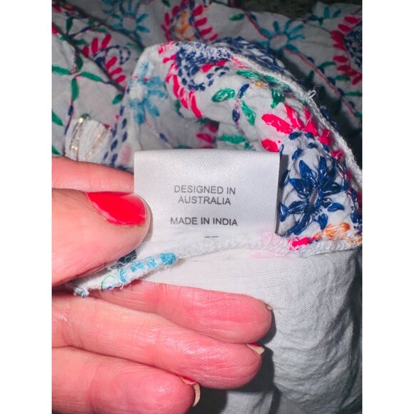 Lula Soul White Multicolor Embroidered Cottton Boho Peasent Dress Sequin Tassel - Picture 12 of 12